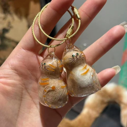 Small Ornaments Cat Fur Storage Pendant Transparent Container Handmade Design Stylish Keychain Cute Cat Shaped