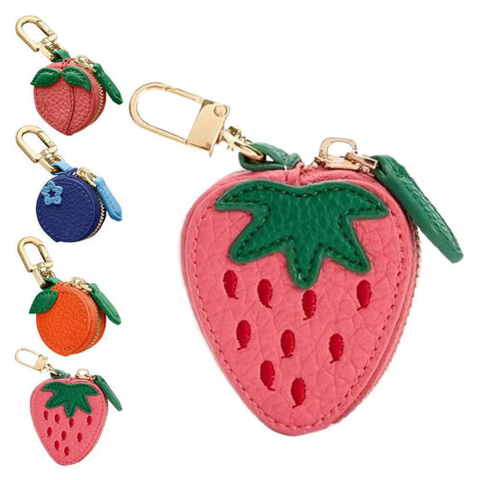 Portable Cute Cherry Strawberry PU Leather Coin Purse Pendant Earphone Bag