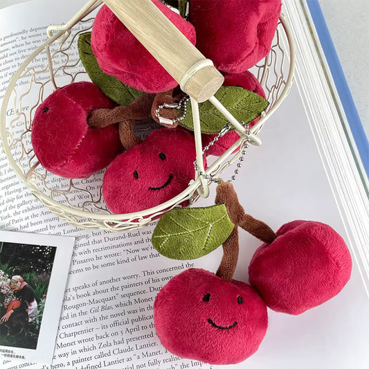 Cute Cherry Plush Keychain – Soft Backpack Charm & Couple Gift