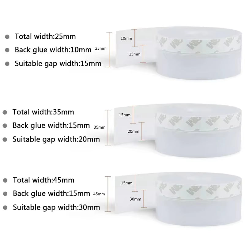 2Pcs Silicone Self-Stick Weather Stripping Tape Seals Gaps of House Glass/Shower Windows Door Bottom Dustproof Window/Door Seal