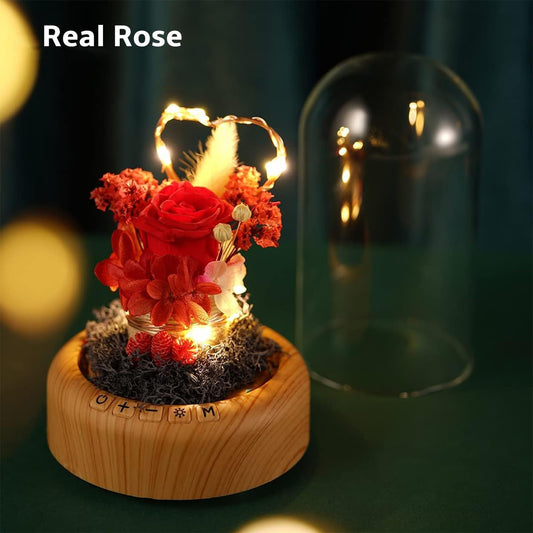 Mother'S Day Red Rose Night Light Real Eternal in Glass Dome, Preserved Rose Flower Lamp with Speaker,Forever Flowers Gift for Mom, Wife, Girlfriend on Mother'S Day